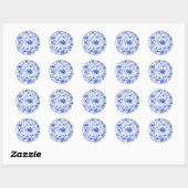 Blauw-witte Chinoiserie Floral Ronde Sticker (Vel)