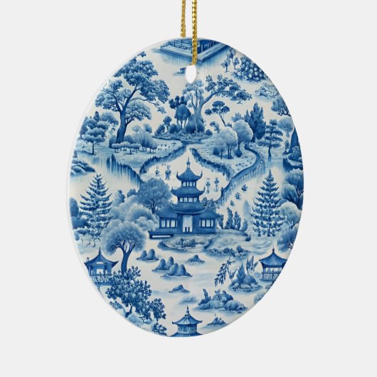 Blauw-witte chinoiserie kerst keramisch ornament (Rechts)