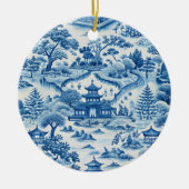 Blauw-witte chinoiserie kerst keramisch ornament (Voorkant)