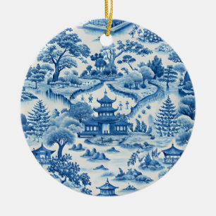 Blauw-witte chinoiserie kerst keramisch ornament