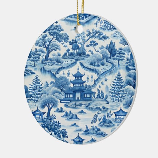 Blauw-witte chinoiserie kerst keramisch ornament (Links)
