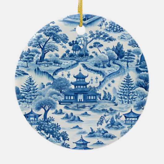 Blauw-witte chinoiserie kerst keramisch ornament (Achterkant)