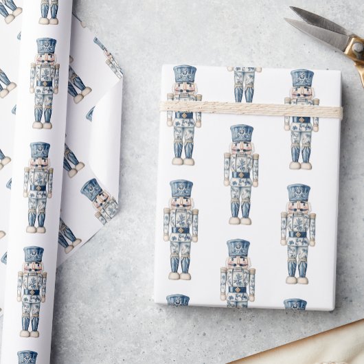 Blauw-witte Chinoiserie Kerst Notenkraker Cadeaupapier