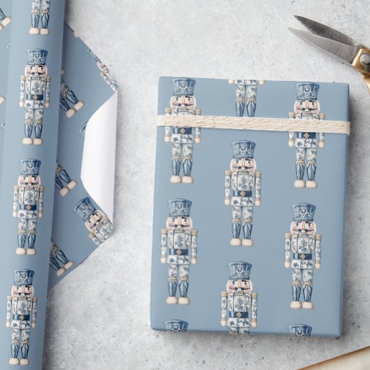 Blauw-witte Chinoiserie Kerst Notenkraker Cadeaupapier