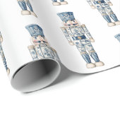 Blauw-witte Chinoiserie Kerst Notenkraker Cadeaupapier (Rol Hoek)