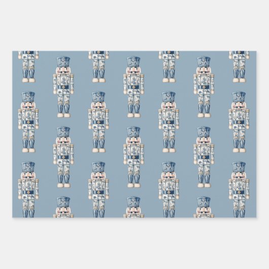 Blauw-witte Chinoiserie Kerst Notenkraker Inpakpapier Vel (Voorkant)