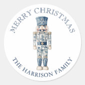 Blauw-witte Chinoiserie Kerst Notenkraker Ronde Sticker (Voorkant)
