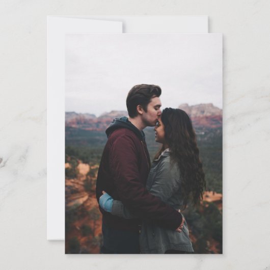 Blauw Witte Chinoiserie met Fotobloemen Bruiloft Kaart (Achterkant)