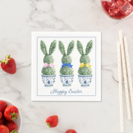 Blauw-witte Chinoiserie met konijn-topiaris Servet