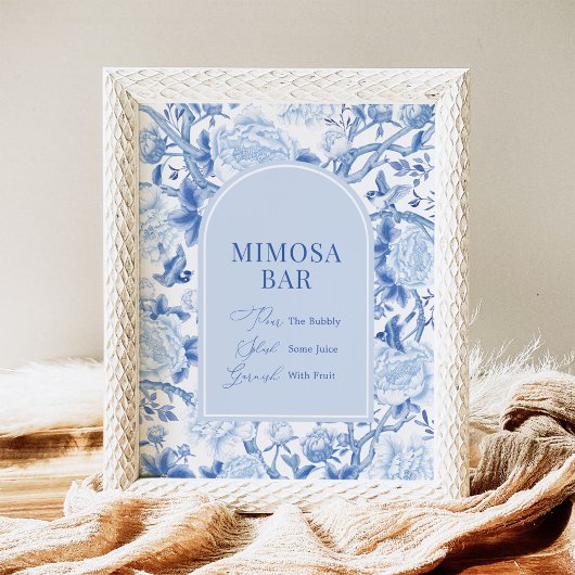 Blauw Witte Chinoiserie Mimosa Bar Trouwbord Poster