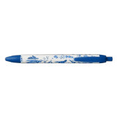 Blauw-witte Chinoiserie Monogram Bloemenwijnstok Blauwe Inkt Pen (Achterkant)