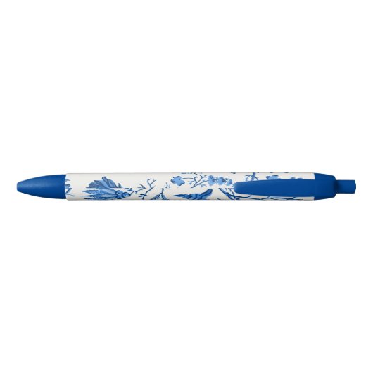 Blauw-witte Chinoiserie Monogram Bloemenwijnstok Blauwe Inkt Pen (Achterkant)