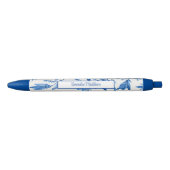 Blauw-witte Chinoiserie Monogram Bloemenwijnstok Blauwe Inkt Pen (Voorkant)