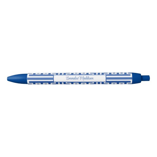 Blauw-witte Chinoiserie Monogram Lattice Style Blauwe Inkt Pen (Voorkant)
