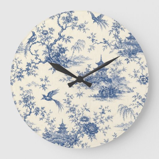 Blauw-witte Chinoiserie Pagode Wandklok (Voorkant)