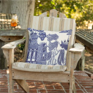 Blauw-witte Chinoiserie Patio Buitenkussen