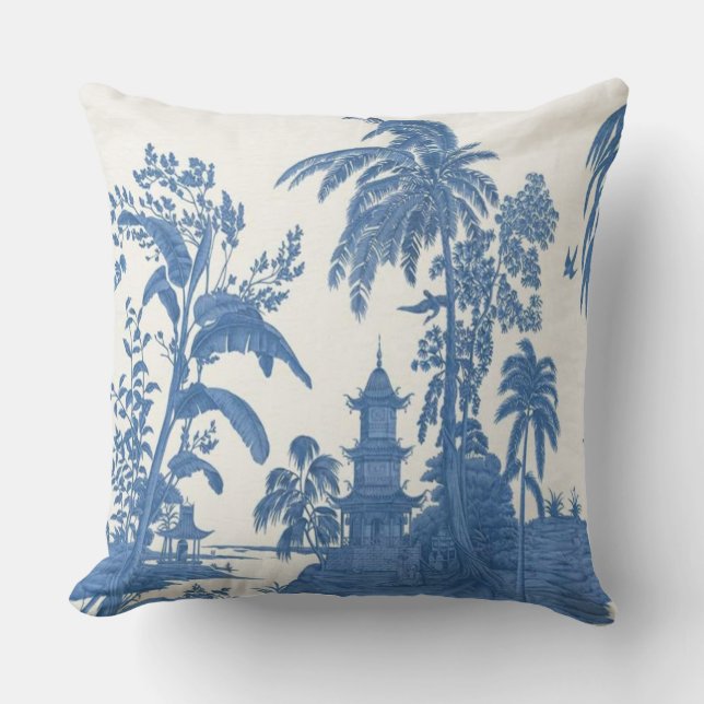 Blauw-witte Chinoiserie Patio Buitenkussen (Voorkant)