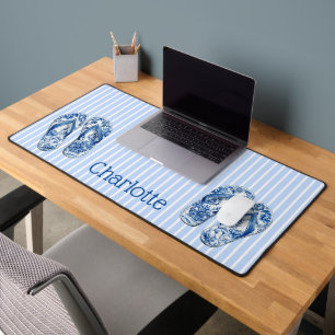 Blauw-witte Chinoiserie teenslippers op strepen Bureaumat