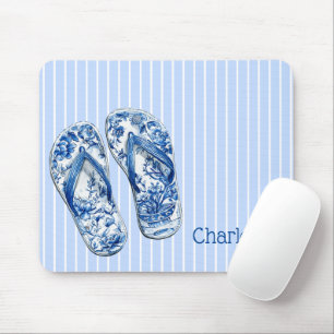 Blauw-witte Chinoiserie teenslippers op strepen Muismat