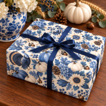 Blauw Witte Chinoiserie Thanksgiving Kalkoen Bloem