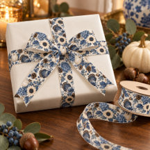 Blauw Witte Chinoiserie Thanksgiving Kalkoen Bloem