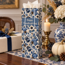 Blauw Witte Chinoiserie Thanksgiving Kalkoen Bloem