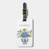 Blauw-witte Chinoiserie vaas met hortensia's Bagagelabel (Voorkant verticaal)