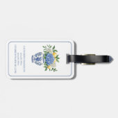 Blauw-witte Chinoiserie vaas met hortensia's Bagagelabel (Achterkant horizontaal)