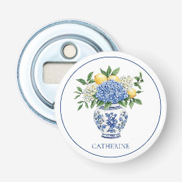 Blauw-witte Chinoiserie vaas met hortensia's Button Flesopener
