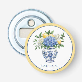 Blauw-witte Chinoiserie vaas met hortensia's Button Flesopener