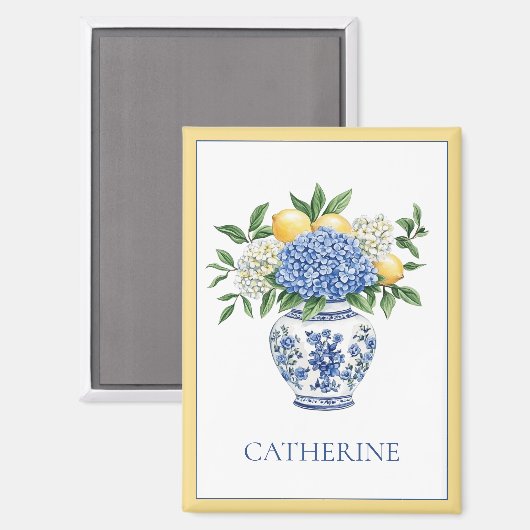 Blauw-witte Chinoiserie vaas met hortensia's Magneet (Voorkant / Achterkant)