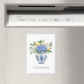 Blauw-witte Chinoiserie vaas met hortensia's Magneet (Insitu (Vaatwasser))