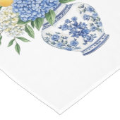 Blauw-witte Chinoiserie vaas met hortensia's Medium Tafelloper (Hoek)