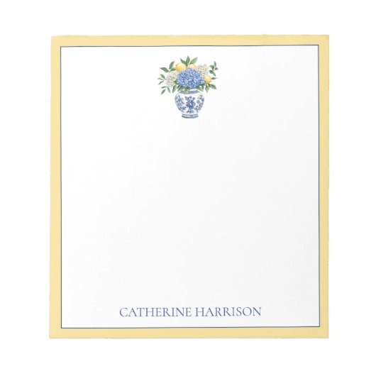 Blauw-witte Chinoiserie vaas met hortensia's Notitieblok (Voorkant)