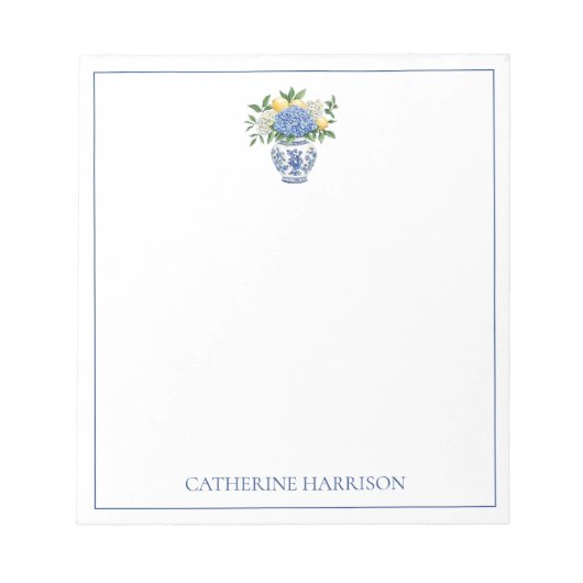 Blauw-witte Chinoiserie vaas met hortensia's Notitieblok (Voorkant)