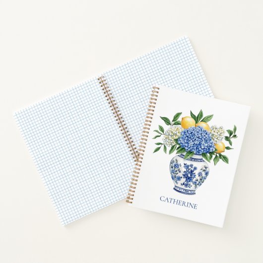 Blauw-witte Chinoiserie vaas met hortensia's Notitieboek (Binnen)