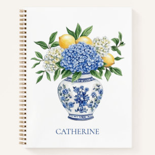 Blauw-witte Chinoiserie vaas met hortensia's Notitieboek