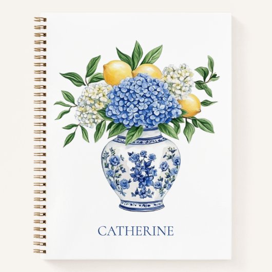 Blauw-witte Chinoiserie vaas met hortensia's Notitieboek (Voorkant)
