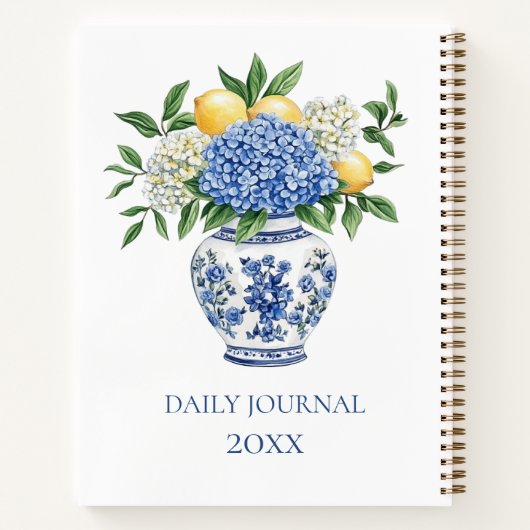 Blauw-witte Chinoiserie vaas met hortensia's Notitieboek (Achterkant)