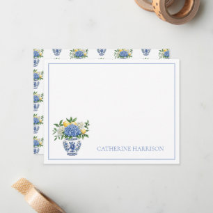 Blauw-witte Chinoiserie vaas met hortensia's Notitiekaartje