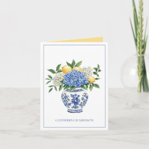 Blauw-witte Chinoiserie vaas met hortensia's Notitiekaartje