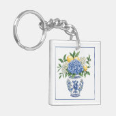 Blauw-witte Chinoiserie vaas met hortensia's Sleutelhanger (Voorkant Links)