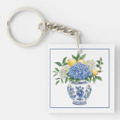 Blauw-witte Chinoiserie vaas met hortensia's Sleutelhanger (Voorkant)