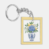 Blauw-witte Chinoiserie vaas met hortensia's Sleutelhanger (Voorkant Links)