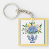 Blauw-witte Chinoiserie vaas met hortensia's Sleutelhanger (Voorkant)