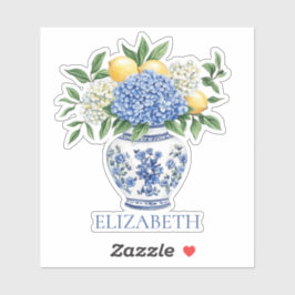 Blauw-witte Chinoiserie vaas met hortensia's Sticker