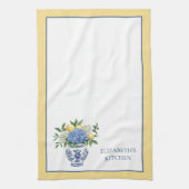 Blauw-witte Chinoiserie vaas met hortensia's Theedoek (Verticaal)