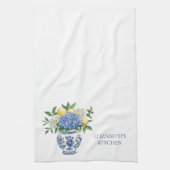 Blauw-witte Chinoiserie vaas met hortensia's Theedoek (Verticaal)