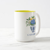 Blauw-witte Chinoiserie vaas met hortensia's Tweekleurige Koffiemok (Voorkant rechts)