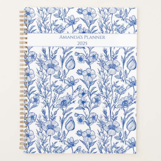 Blauw-witte Chinoiserie Wildflower Planner (Voorkant)